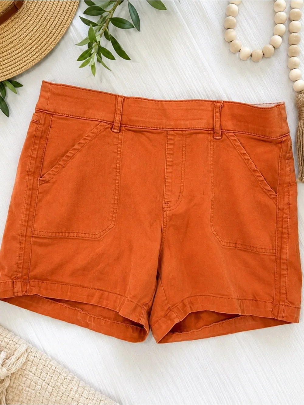 Tribal Orange Pull On Stretch Shorts Size 12 Patch Pocket Casual Summer